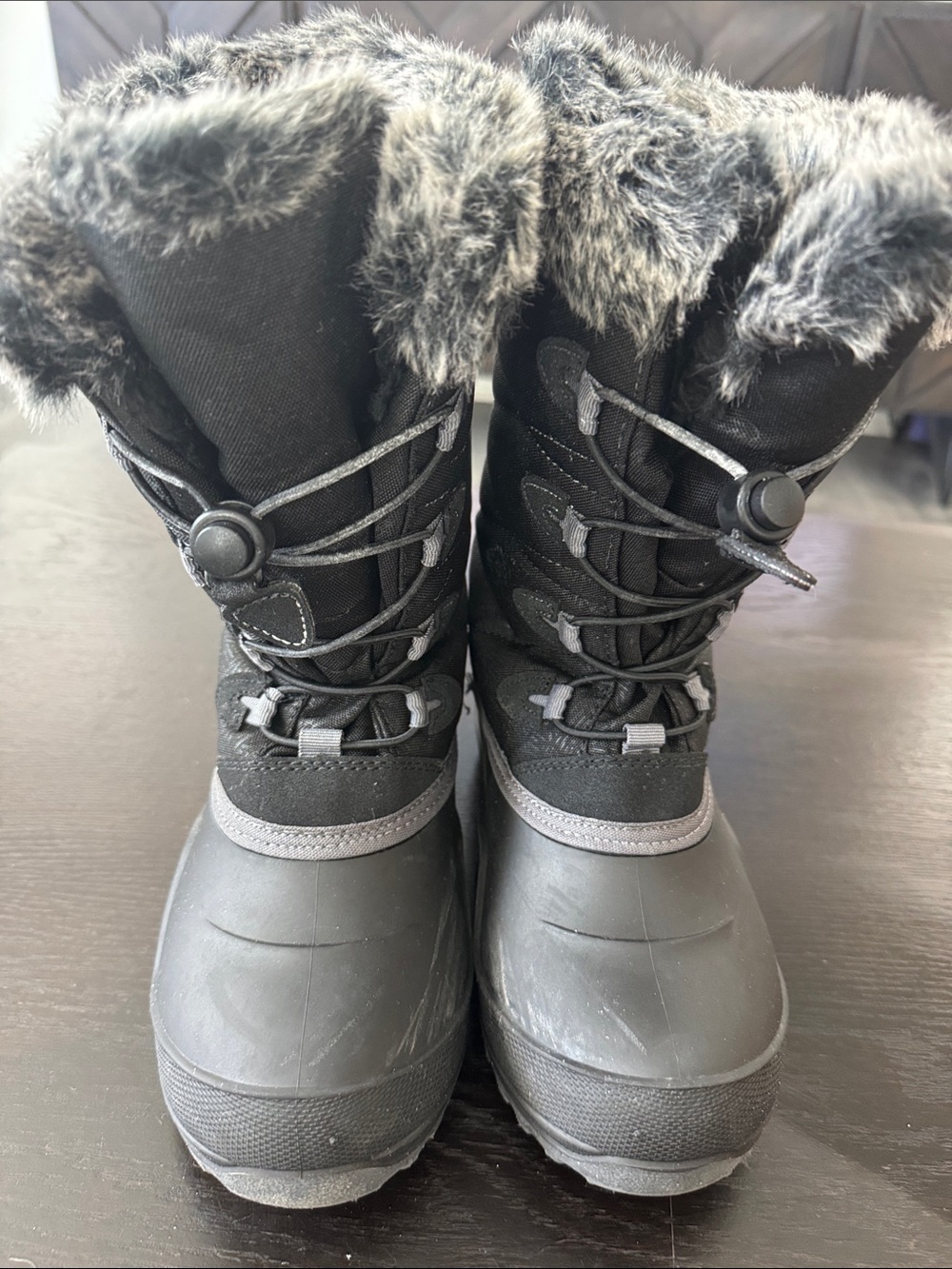 Kamik Black Winter Boots with Gray Faux Fur Cuff